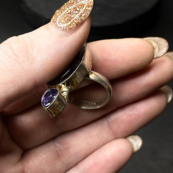 Sterling Silver Amethyst Ring Genuine Amethyst Statement Ring Size 7 - Picture 3 of 6